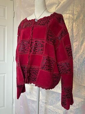 VTG S. M. H. Women’s Patchwork Fuchsia Leather Leopard Print Jacket. Size 2XL.